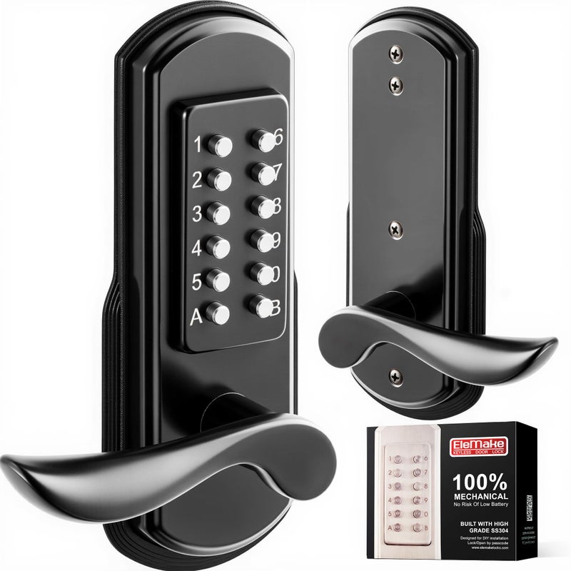 Elemake Mechanical Door Lock with Handle, Left Handed Keyless Entry Door Lock with Keypad, Combination Door Lever Lock - Not Deadbolt - Image 1
